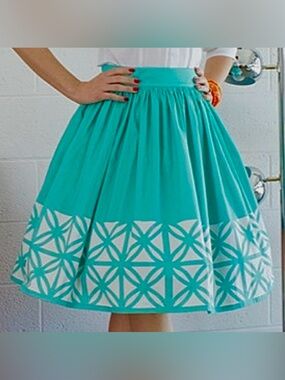 NWT The Oblong Box Shop Teal Blue Breeze Blocks Palm Springs Skirt XXL 2X